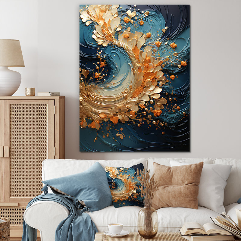Abstrait, art mural sur toile Golden Sapphire, Toile tendue, H 40 po x l 30 po x P 1,5 po