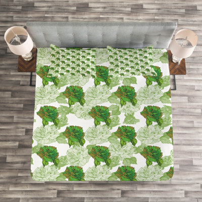Abobaker  White/Green Microfibre Bedspread Set