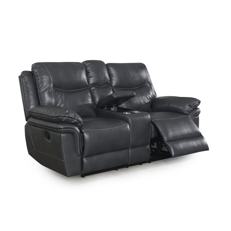 Alejandrina 79.5'' Faux Leather Reclining Loveseat, Gray Faux Leather
