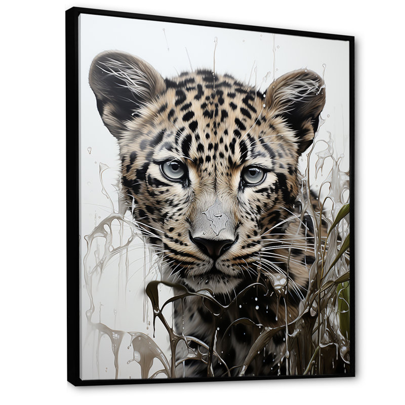 Monochromes intrigue léopard sur toile, Cadre flottant noir, H 40 po x l 30 po x P 1,5 po