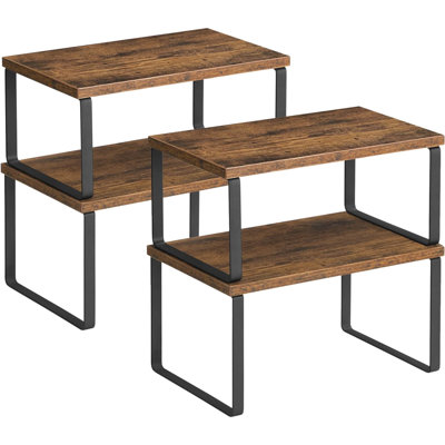 Cabinet Organizer Shelf, Set Of 4 Kitchen Counter Shelves, Kitchen Storage, Spice Rack, Stackable, Expandable, Metal And Engineered Wood, UKCS027B01