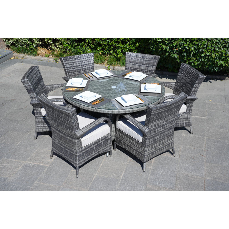 Therasa 6 - Person Patio Dining Set with Round Table , Cushions Included, Gray