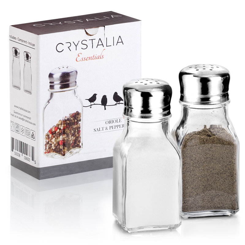 Salt and Pepper Shakers Glass Set, Clear Home and Kitchen Design with Stainless Steel Lids