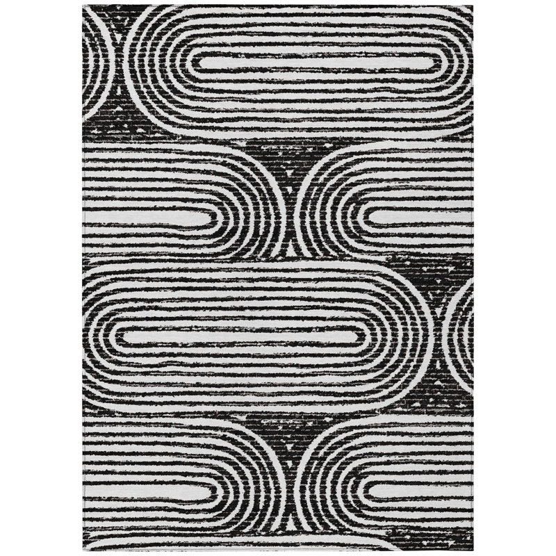 Tapis intérieur et extérieur lavable abstrait noir et blanc 10 pi x 14 pi HomeRoots