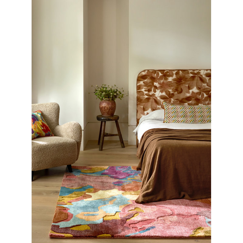 Foresta Hand Tufted Wool/Viscose Abstract Area Rug in Rosewood/Huckleberry, Rectangle 8'2" x 11'6"