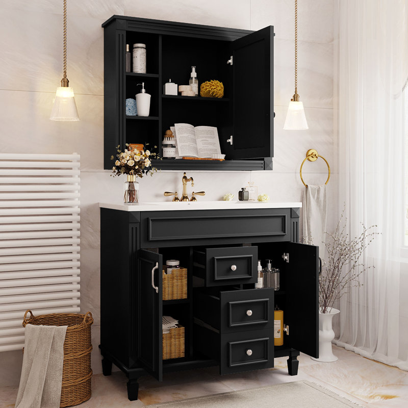 Meuble-lavabo 36 po avec lavabo supérieur, Noir