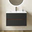 Meuble-lavabo flottant 30 po noir et noyer, lavabo intégré en céramique avec trop-plein et 3 trous de robinet, rangement spacieux pour les salles de bain modernes-129767594-129767598