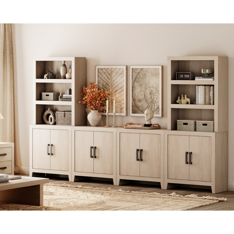 Entertainment Center With Bookshelves, 4-Piece Modular TV Stand With Storage Towers, Farmhouse Media Console With Concealed Storage For Living Room, Bedroom, Beige