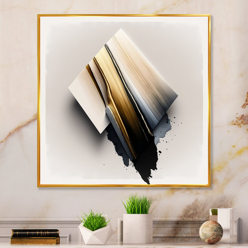 «Black and Gold Cubic Expression III - Abstract Cubism», art mural encadré, H 16 po x l 16 po x P 1 po
