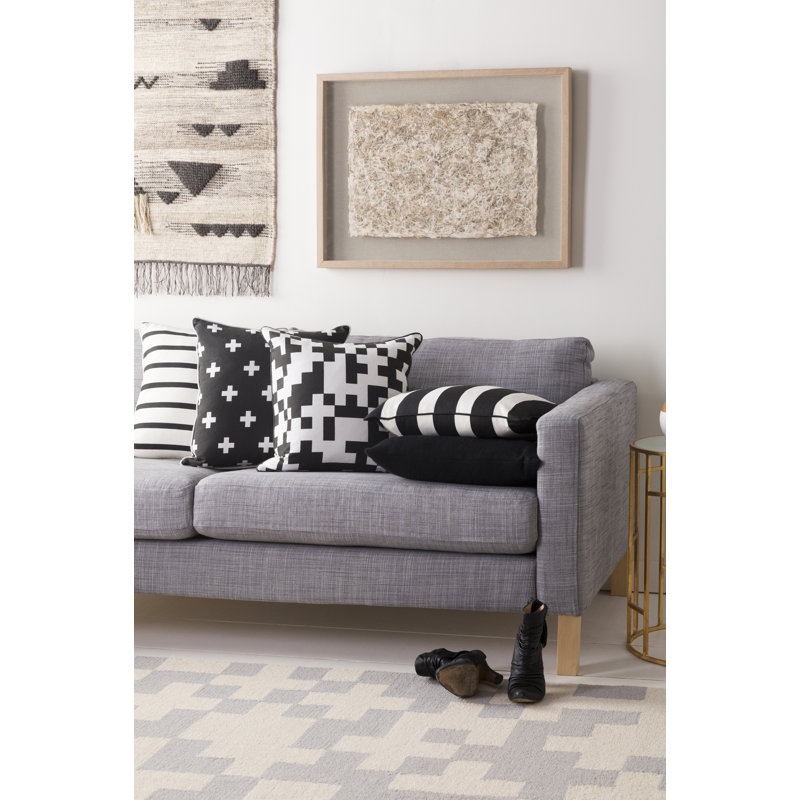 Inga Puzzle Cotton Throw Pillow Cover, White/ Black, Down