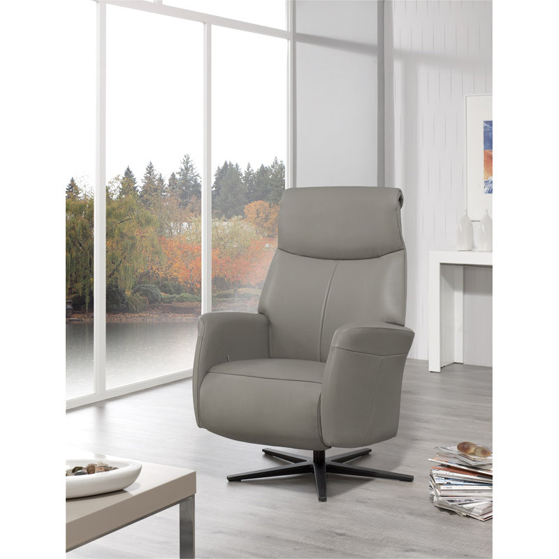 Mcclinton 74cm Wide Genuine Leather Swivel, Anthracite-Dark Grey