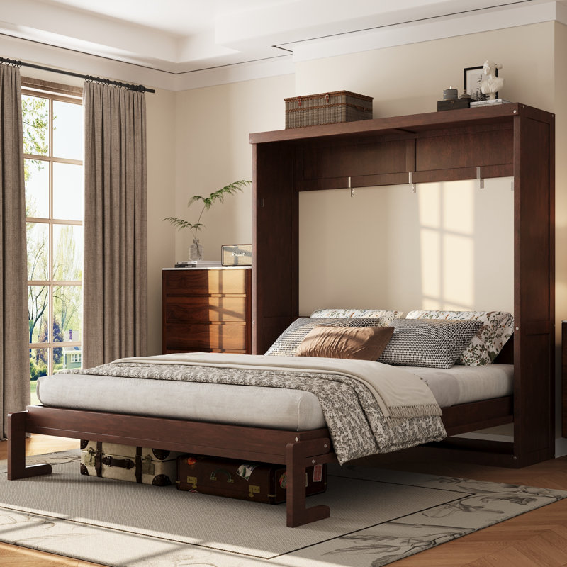 Murphy Bed with Wooden Frame & Slat Support, Full, Espresso