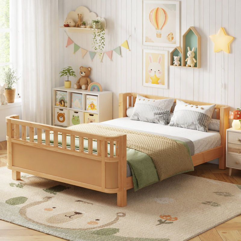 Wood Low Profile with Rails, Natural, Full