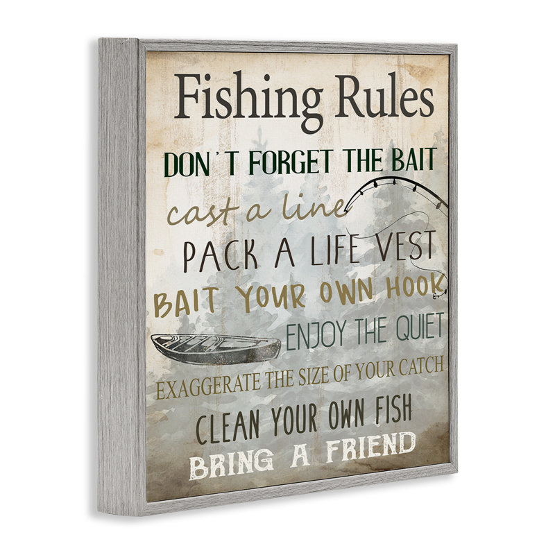«Fishing Rules Rustic List», estampe numérique, conception de Kim Allen, H 17 po x l 17 po, Gris