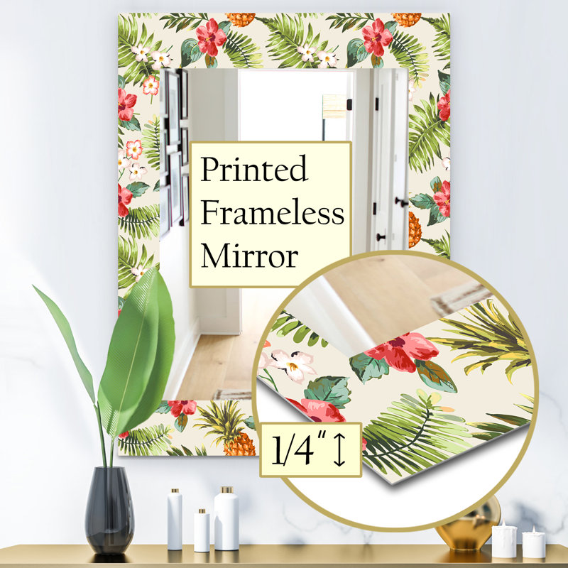 Miroir mural 15 mid-century scandinave, H 24 po x l 32 po, Floral