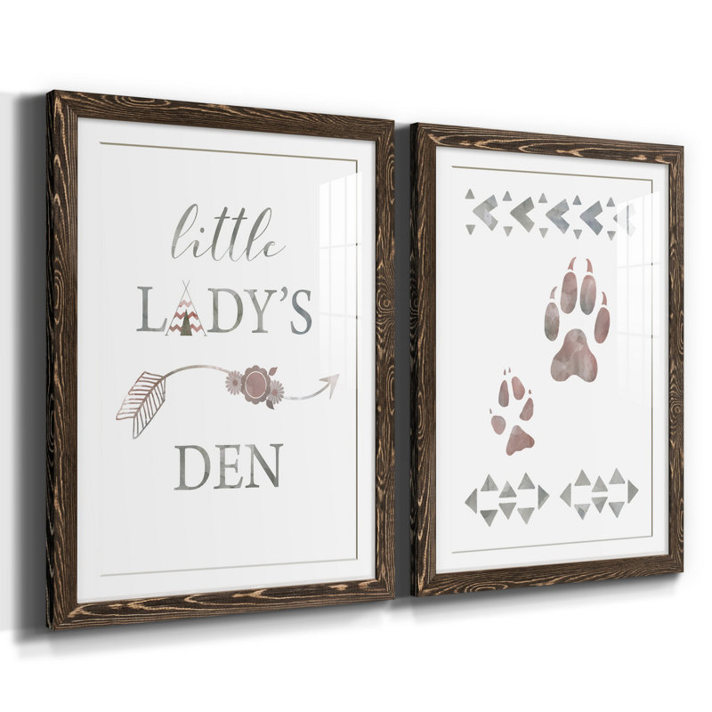Little Lady Den Arrow - 2 pièces, H 31,5 po x l 47 po x P 1,5 po, Papier, cadre noyer, Blanc