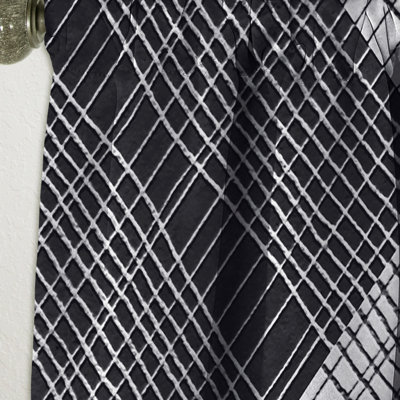 Panneau de rideau abstrait, motif à carreaux blanc et noir, motif occultant - rayures à carreaux noires et blanches
