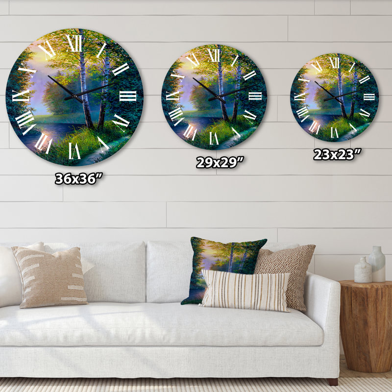 Horloge murale matinale à travers la forêt de bouleaux - Lake House, Surdimensionné