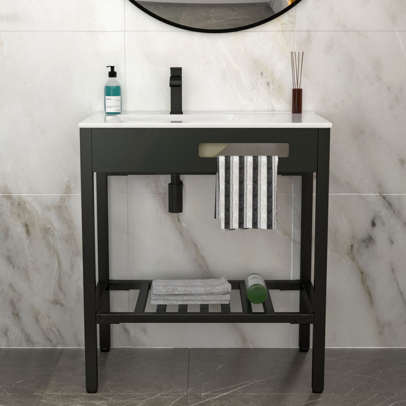 32" X 18.5" Bathroom Ceramic Console Sink With Overflow & Legs