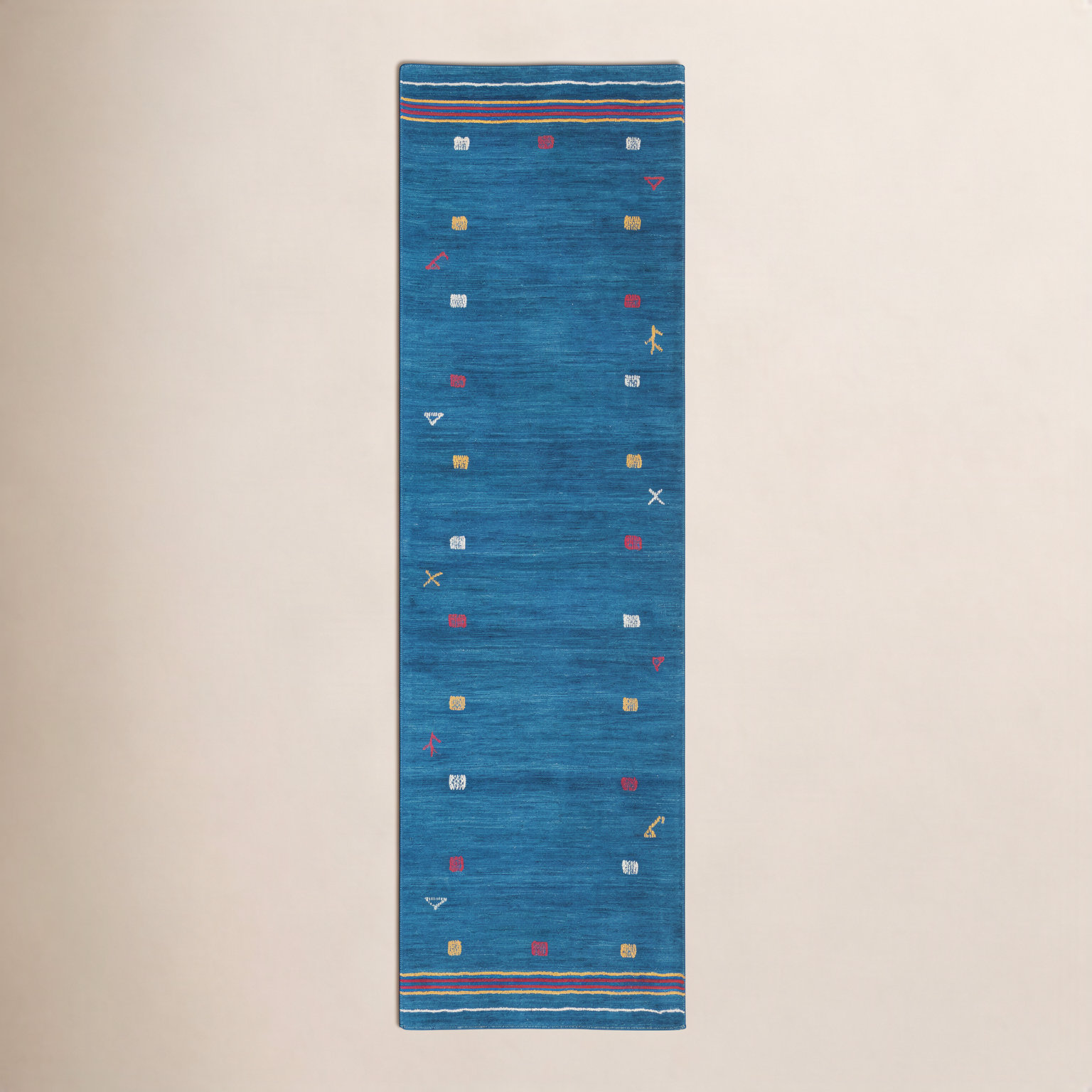 Danette Blue Southwestern Hand-Loomed Wool Rug, Runner 2'3" x 14'
