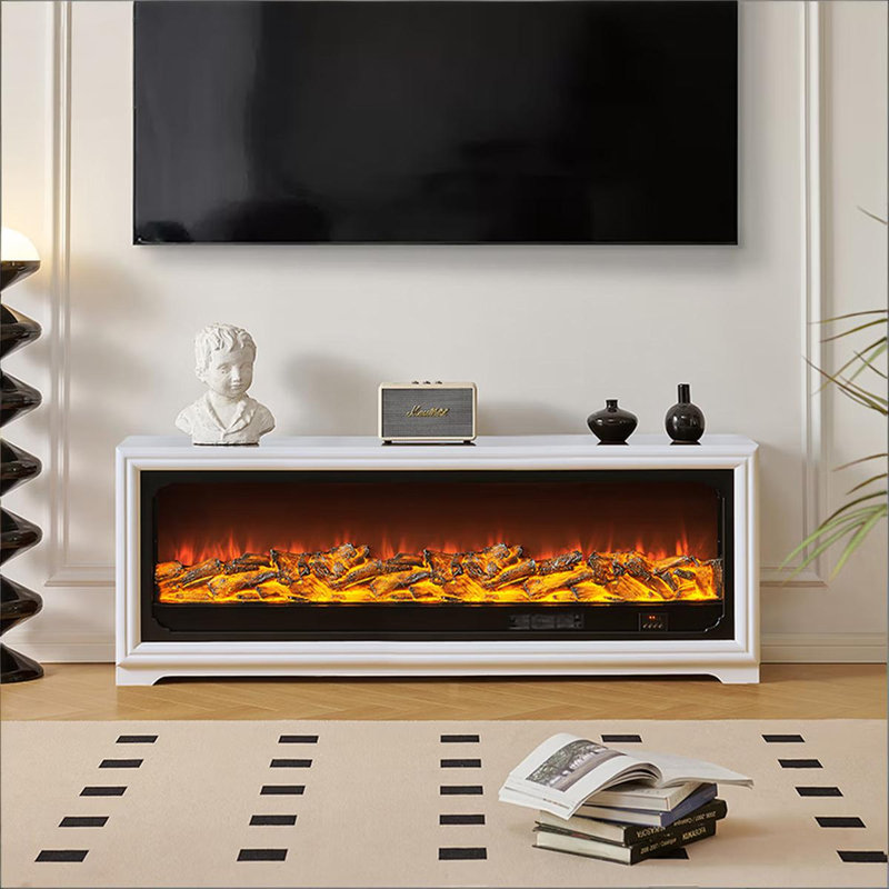 Console 62 po avec foyer électrique en bois massif blanc, 23.62" H x 62.99" W x 12.99" D, White