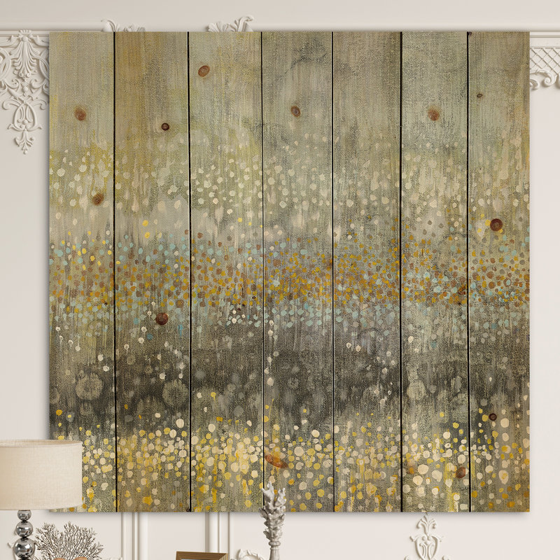 Glam Rain Abstract III - impression moderne sur bois de pin naturel, H 16 po x l 16 po x P 1 po