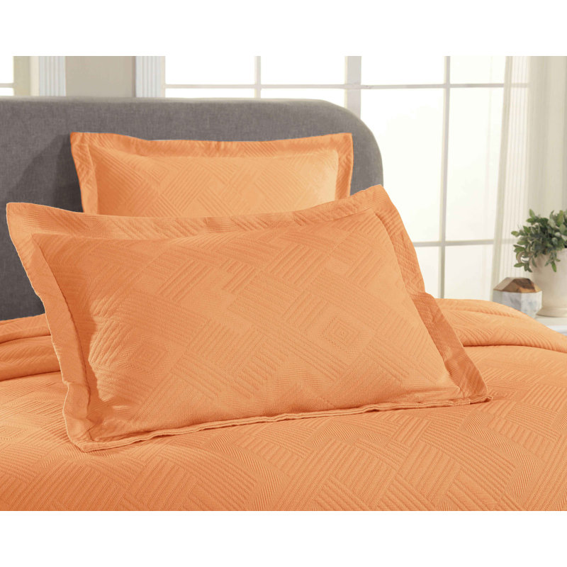 Scotia 100% Cotton All-Season Geometric Fret Jacquard Matelasse Bedspread/Coverlet Set, Queen Bedspread + 2 Shams, Salmon