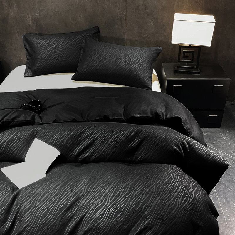 Ensemble de housse de couette Orylavena Subtil Tonal, Noir ondulé, Lit double