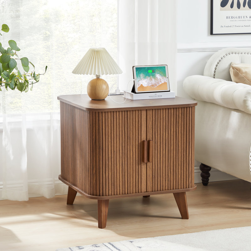 End Table with Storage and Charging Station, Walnut