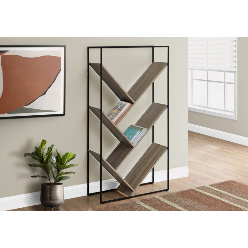 Bibliothèque, bibliothèque, étagère, 3 niveaux, H 60 po, bureau, chambre à coucher, stratifié, métal, contemporain, moderne