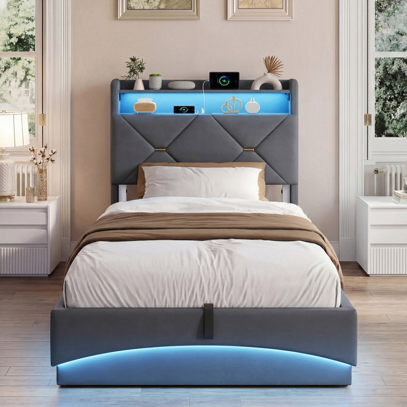 Ottoman Storage Bed, European Single (90 x 200 cm), Grey