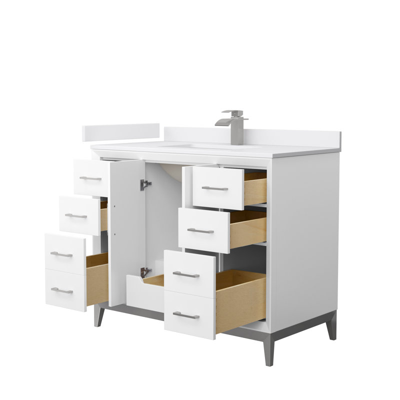 Amici Single Bathroom Vanity Set, Cultured Marble (White), Satin Bronze, 42"