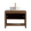 Meuble-lavabo de salle de bain 36 po Indigo, armoire de rangement autoportante en contreplaqué avec 2 portes diagonales rayées et tablette ouverte, lavabo en céramique à motif marbré et plateau en pierre frittée de Carrare, grain de bois-130369471-130369474