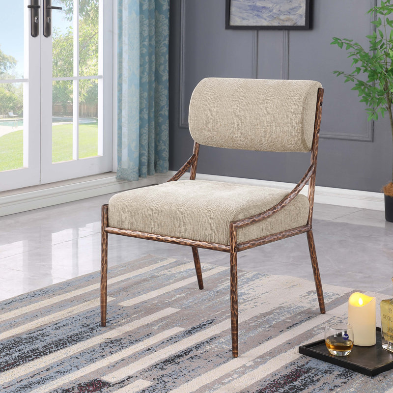 Chaise d'appoint rembourrée Bastille, Tissu chenille beige, Bronze brossé
