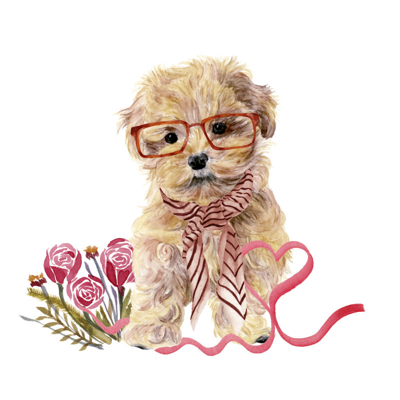 Valentine Puppy II by Melissa Wang - Wrapped Canvas Painting, 122cm H x 122cm W