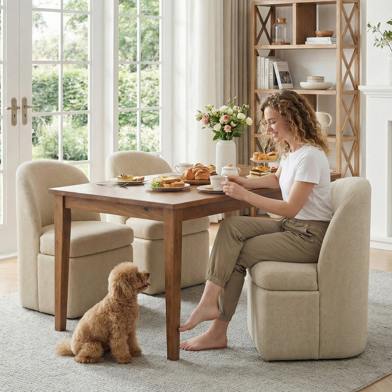 Lyra 2-piece Upholstered Armless Side Dining Chair Set With Hidden Casters, 2