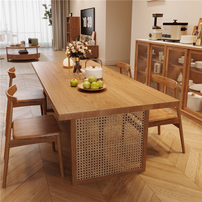 Ensemble de table de salle à manger en rotin à la main en bois massif