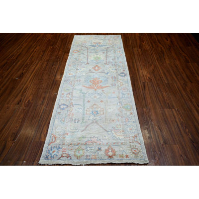 Oushak Collection, Transitional One-of-a-Kind Runner 3'1" X 8'3" Runner Wool Area Rug Blue