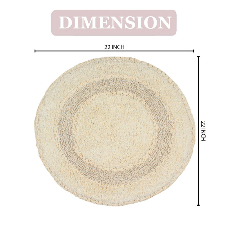 Plush Cotton Round shape bath Rug, Ivory, 22"W x 22"L