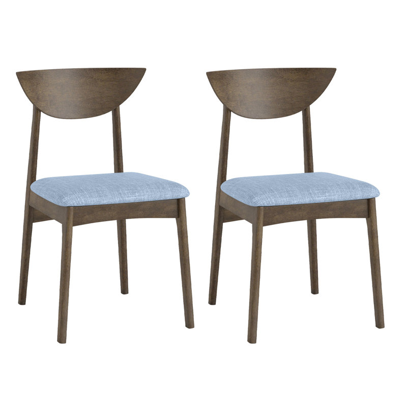  Wooden Dining Chair Linen Fabric Upholstered Kitchen Chairs w/ Padded Seat, 2