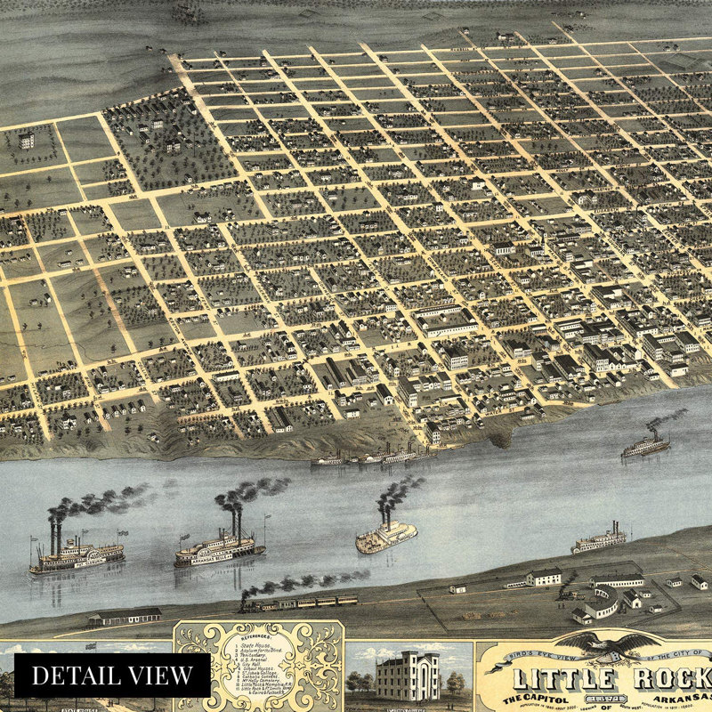 Carte vintage de Little Rock, Arkansas, 1871, impression sur papier, H 24 po x l 36 po x P 0,1 po