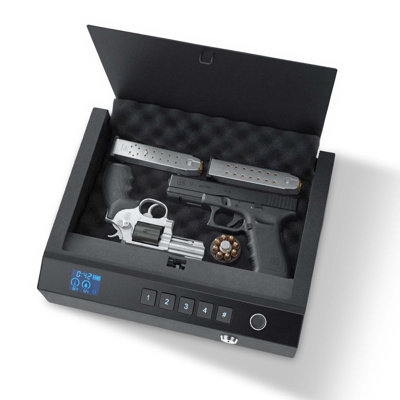 Gun Safe for Handgun Biometric Fingerprint Pistol Safe with Bluetooth, for Storing 2 Handguns and 2 Magazines, 4-Way Quick Access, Steel Construction, with Automatic Lighting, Silent Mode, Black