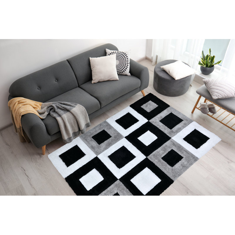 RugGuy Geometric Modern Area Rug - Black & White Squares - for Living Room, Dining Room - 5'3" x 7'3" , Shed-Free, Easy to Clean