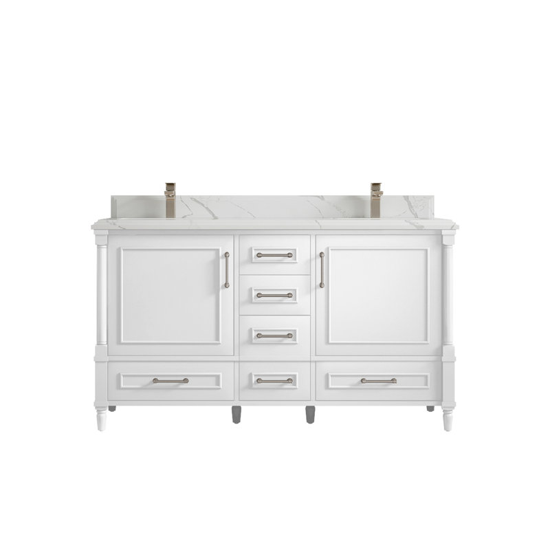Ensemble de meuble-lavabo double 60 po Aberdeen, Calacatta Laza