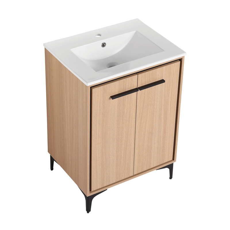 Base de meuble-lavabo 24 po avec lavabo, armoire de rangement avec portes, bois d'ingénierie