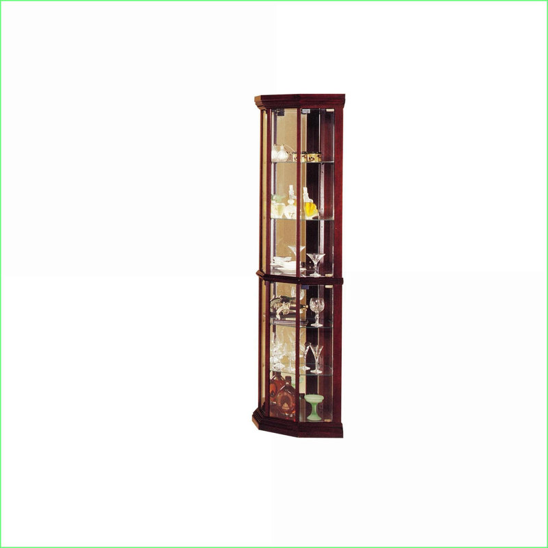 Vitrine de coin 4 portes en verre de style classique 6 niveaux | Finition cerisier | Bois synthétique