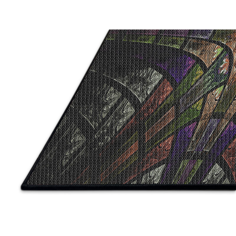 Tapis vert/noir/mauve tissé à la machine, Rectangle 8 pi x 12 pi