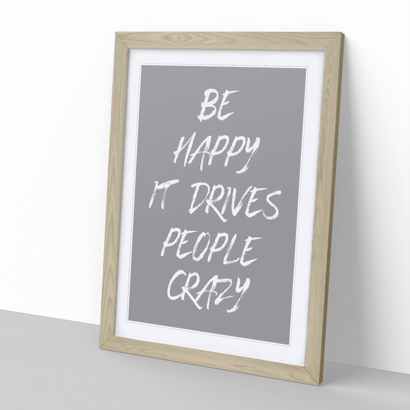 Be Happy - Picture Frame Typography, 48cm H x 36cm W x 2cm D, Oak