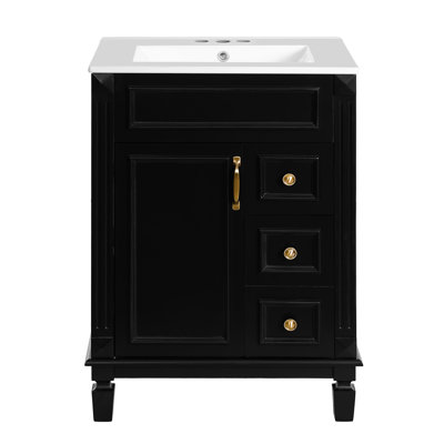 Meuble-lavabo 24 po avec lavabo en céramique, petite armoire de salle de bain, armoire moderne avec 2 tiroirs et tablette réglable