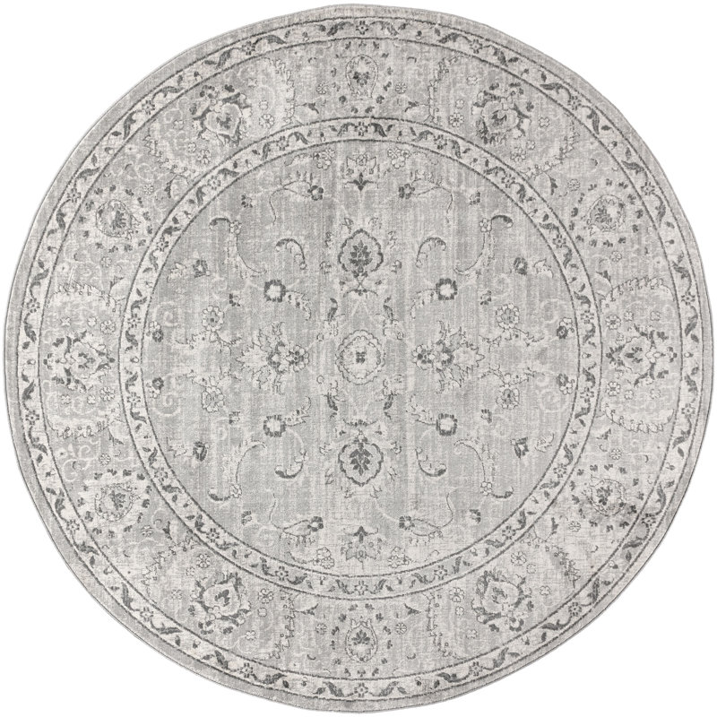 Tapis persan gris pâle rétro moderne Laxton, Rond 6 pi 7 po
